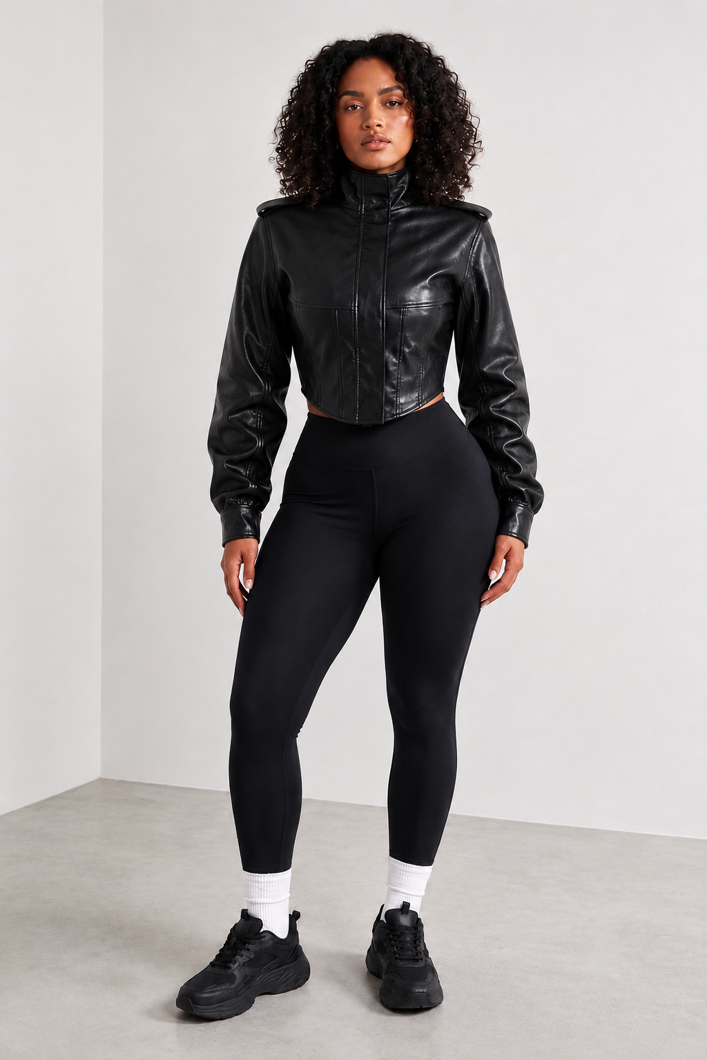 Black Sculpt Faux Leather Jacket