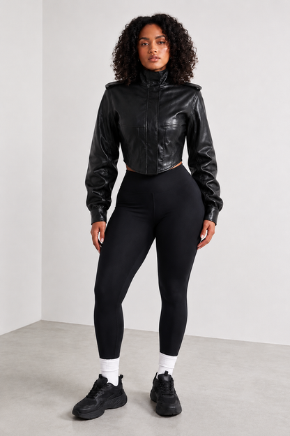 Black Sculpt Faux Leather Jacket